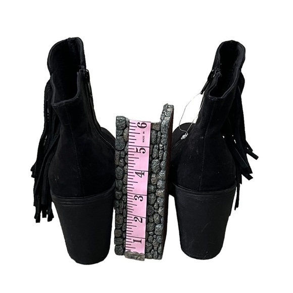 h&m Divided Black Suede Fringe Block Heel Ankle Boots Size 8.5 Women's - Picture 6 of 7